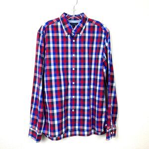 Tommy Hilfiger Men's Custom Fit Button Up Shirt Size M Blue Red White Plaid